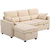 HOMCOM Divano Letto Angolare con Contenitore e 2 Cuscini in Velluto Coste Beige