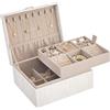 SONGMICS Scatola Portagioie a 2 Livelli, Porta Gioielli con Maniglia, Vassoio Rimovibile, Effetto Fluttuante, 20,5 x 24 x 11 cm, Idea Regalo, Bianco Crema JBC165W101