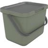 SUNDIS Loops, pattumiera per la raccolta differenziata 6L, rettangolare, in plastica riciclata verde, con coperchio e manico, ideale per rifiuti organici, per cucina, mensa, ristorante, sala pausa