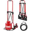 YEAUPE PRO Carrello Saliscale Pieghevole con Manico Telescopico, Ruote in Gomma, 2 Cinghie | Portata 50 kg per Traslochi, Giardino, Trasporto, Rosso - Sulle Scale