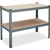 Relaxdays Banco da Lavoro Officina, HxLxP: 90x120x60 cm, 150 kg, Tavolo con 2 Ripiani Regolabili, Acciaio e MDF, Grigio