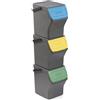 TATAY Contenitori Differenziata Easy Waste 20L | Set da 3 | Design Modulabile e Impilabile | Coperchio con Sistema Click | Manico Integrato per il Trasporto | Materiale Riciclato | 35x27x36cm, Grigio