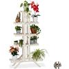 Relaxdays Fioriera a Scala con 5 Ripiani, Portavasi in Legno, da Interno per Piante, HLP: 142x83x25 cm, Bianco