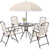 Outsunny Set Mobili da Giardino 6 Pezzi con Tavolo 4 Sedie e Ombrellone, Crema