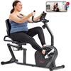 Sunny Health & Fitness Cyclette Orizzontale Smart Robusta con Sedile e Schienale Imbottiti, Bici da Casa per Adulti/Anziani, App SunnyFit Gratis, Fasce di Allenamento Opzionali