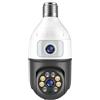 Dome TELECAMERA LAMPADINA ATTACCO E27 DOPPIO SCHERMO 2 OBIETTIVI 1080P PTZ ICSEE IP4