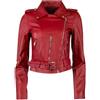Giacca rossa da donna in vera pelle di agnello pura vera pelle stile corsa mo...