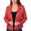 Zayn Leather Cappotto donna vera pelle di agnello elegante rosso giacca zip slim moto bike...