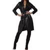 Zayn Leather Cappotto trench donna vera pelle di agnello nero mezza lunghezza soprabito gi...