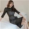 Abito Tubino Midi Aderente Elegante Donna Pizzo Nero Manica 3/4 Z8L5R1