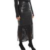 ZAYN LEATHER Gonna donna nera in vera pelle con frange linea A gonna in nappa lunghezza gi...