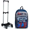 Seven S.p.a. Zaino Scuola Outsize SEVEN - STREET PLAYER, Blu, Doppio Scomparto + Carrello BE