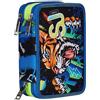 SJ Gang Astuccio Scuola 3 Zip, Blu , Cuccioli di SJ, Portapenne Triplo