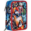 SJ Gang Astuccio Scuola 3 Zip, Blu ,Facce Da SJ, Portapenne Triplo Scomparto