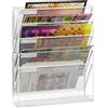 Relaxdays Portariviste a Parete, Espositore Orizzontale A4 5 Scomparti Portadocumenti, HLP 40,5 x 32,5 x 10,5 cm, Bianco