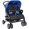 vidaXL Passeggino Gemellare in Acciaio Blu e Nero