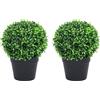 vidaXL Piante di Bosso Artificiale 2 pz a Sfera con Vaso Verde 32 cm