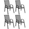 Outsunny Set 4 Sedie da Giardino Impilabili con Braccioli in Metallo Nero
