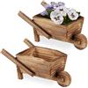 Relaxdays Carriola Porta Fiori, Set Doppio, Legno Effetto Bruciato, Decorazione