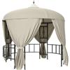 Outsunny Gazebo da Giardino Rotondo Ø3m con Tende Laterali e Prese d'Aria Beige