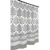 Serafina Home Grey Taupe White Fabric Shower Curtain: Floral Damask with Geometric Border Desi
