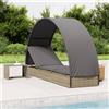 vidaXL Lettino con Tetto Rotondo Grigio 211x57x140 cm Polyrattan