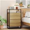 DecHome Cassettiera Camera da Letto 4 Cassetti in Acciaio 60x40x94.5cm Nero/Teak DecHome