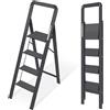 KINGRACK Scaletta 4 Gradini Pieghevole in Alluminio, Leggera con Corrimano, Bloc