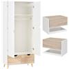 HOMCOM Set Armadio 2 Ante e 2 Comodini Sospesi con Cassetto Bianco Legno