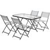 Outsunny Set Tavolo e Sedie da Giardino 5 Pezzi per Terrazza Balcone, Grigio