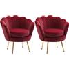 HOMCOM Set 2 Poltrone Vintage a Conchiglia in Tessuto Effetto Velluto Rosso