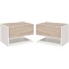 HOMCOM Set 2 Comodini Sospesi a Parete con Cassetto e Mensola Bianco e Rovere
