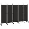 Outsunny Paravento Pieghevole da Interno a 5 Pannelli con 12 Ruote, Nero