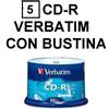 Verbatim 5 CD-R 700 MB VERBATIM 700MB VERGINI VUOTI CON BUSTINE CON ALETTA