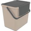 SUNDIS Loops, pattumiera per la raccolta differenziata 25L, impilabile, rettangolare, in plastica riciclata tortora, con coperchio, maniglia e manico, per cucina, mensa, ristorante, sala pausa