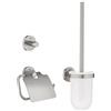 GROHE QuickFix Start, Set accessori da bagno 3 in 1 portarotolo con coperchio, scopino per WC, gancio per accappatoio, montaggio facile con GROHE QuickGlue, Super Steel, 41204DC0