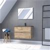 AURLANE Timber 80 x 54 - Mobiletto da bagno, finitura naturale in cina, lavabo nero + specchio LED, confezione da 12