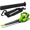 Greenworks 48V(24V x 2)Aspiratore e Soffiatore a Batteria 2in1, Li-Ion, Intensità aria 321km/h, Sacco raccoglitore, regolazione giri motore brushless potente senza batteria e caricatore GD24X2BV