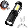 Mini Torcia LED Tattica Ricaricabile USB Pila Zoom Cree COB Portatile