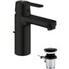 GROHE Get - Miscelatore Lavabo con Set Scarico Pop-Up (Leva Metallica, Cartuccia Ceramica 35 mm, Mousseur Risparmio Idrico 5,7 l/min, Attacchi 3/8 Pollici), Taglia M, Nero Opaco