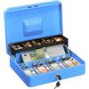 Relaxdays Cassetta di Sicurezza per Soldi, con Scomparto per Monete e 4 Vani per Banconote, 8,5x30,5x24,5 cm, Blu