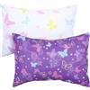 UOMNY Federe per bambini da bambina, 33 x 18, 12 x 16, 14 x 19 cm, con farfalle, confezione da 2 federe piccole per cuscini da viaggio, viola e bianco