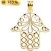 FMF Pendente In Oro 18K 750 Mls. Mano Di Fátima Hamsa Intagliata 30X30 MM.