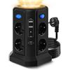 Rumicet Multipresa Torre 8 Prese 4 USB USB-C PD 20W 4000W 16A Cavo 3m Luce LED
