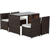 Outsunny Set Mobili da Giardino in Rattan Marrone 5pz Tavolo e Sedie Marrone