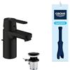 GROHE Get Miscelatore Lavabo Monocomando con Set Scarico Pop-Up (Taglia S 139 mm, Risparmio Idrico, Cartuccia Ceramica 35 mm, Attacchi 3/8 Pollici, Facile da Installare), Nero Opaco