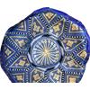 Pouf Ottoman In Pelle Marocchina Fair Trade Blu, Forma Rond 30cm