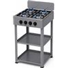 Fair shop Fornello Gas 4 Fuochi con Mobile Ripiani Acciaio Cucina Esterno Compatta Grigio