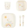 Sterntaler Set di stoviglie con anatra Edda Lou ecru, set da 5 pezzi, per ragazzi e ragazze, composto da bicchiere, piatto quadrato, ciotola di porridge e cucchiaio e forchetta