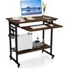 FANTASK Scrivania Mobile, Scrivania Salvaspazio Computer con Tastiera e Gancio Tavolo Industriale Computer Portatile per Studio Ufficio, 80x50x78cm (Marrone+Nero)